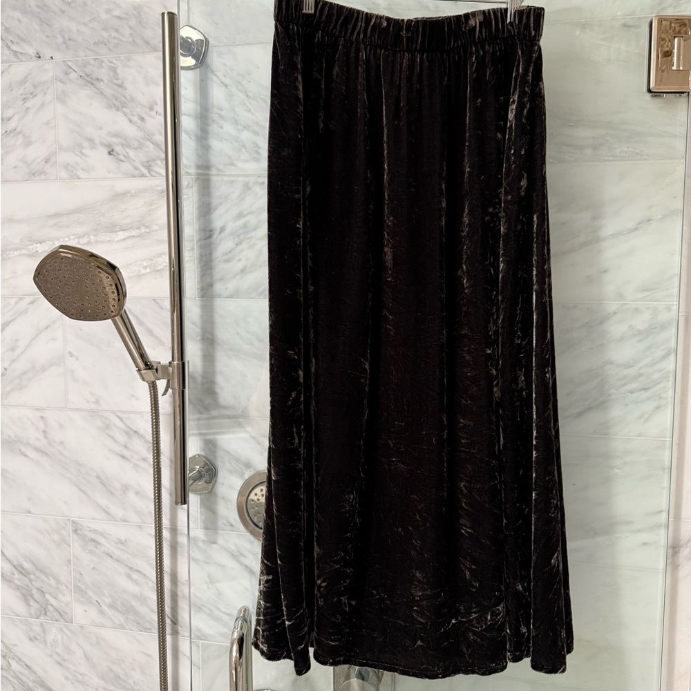 Eileen Fisher Black Velvet Midi Skirt EUC